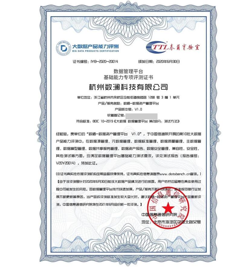 【合作伙伴】數(shù)瀾科技“數(shù)棲-數(shù)據(jù)資產(chǎn)管理平臺”通過信通院大數(shù)據(jù)產(chǎn)品能力評測